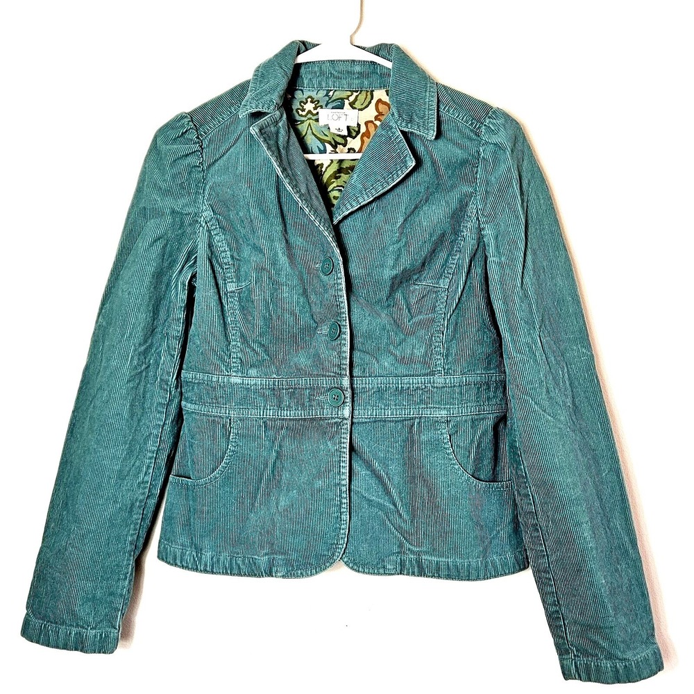 Loft Teal 100%‎ Cotton Corduroy Blazer XS Twee Academia Preppy Jacket Whimsigoth